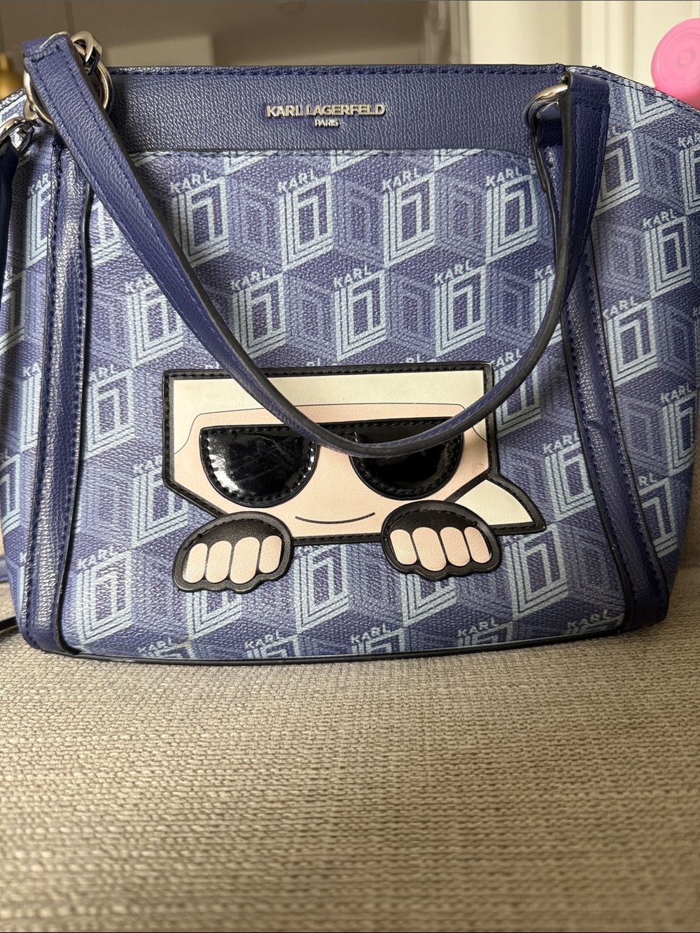 Karl Lagerfeld Navy Logo Jacquard Shoulder Bag with Character Patch